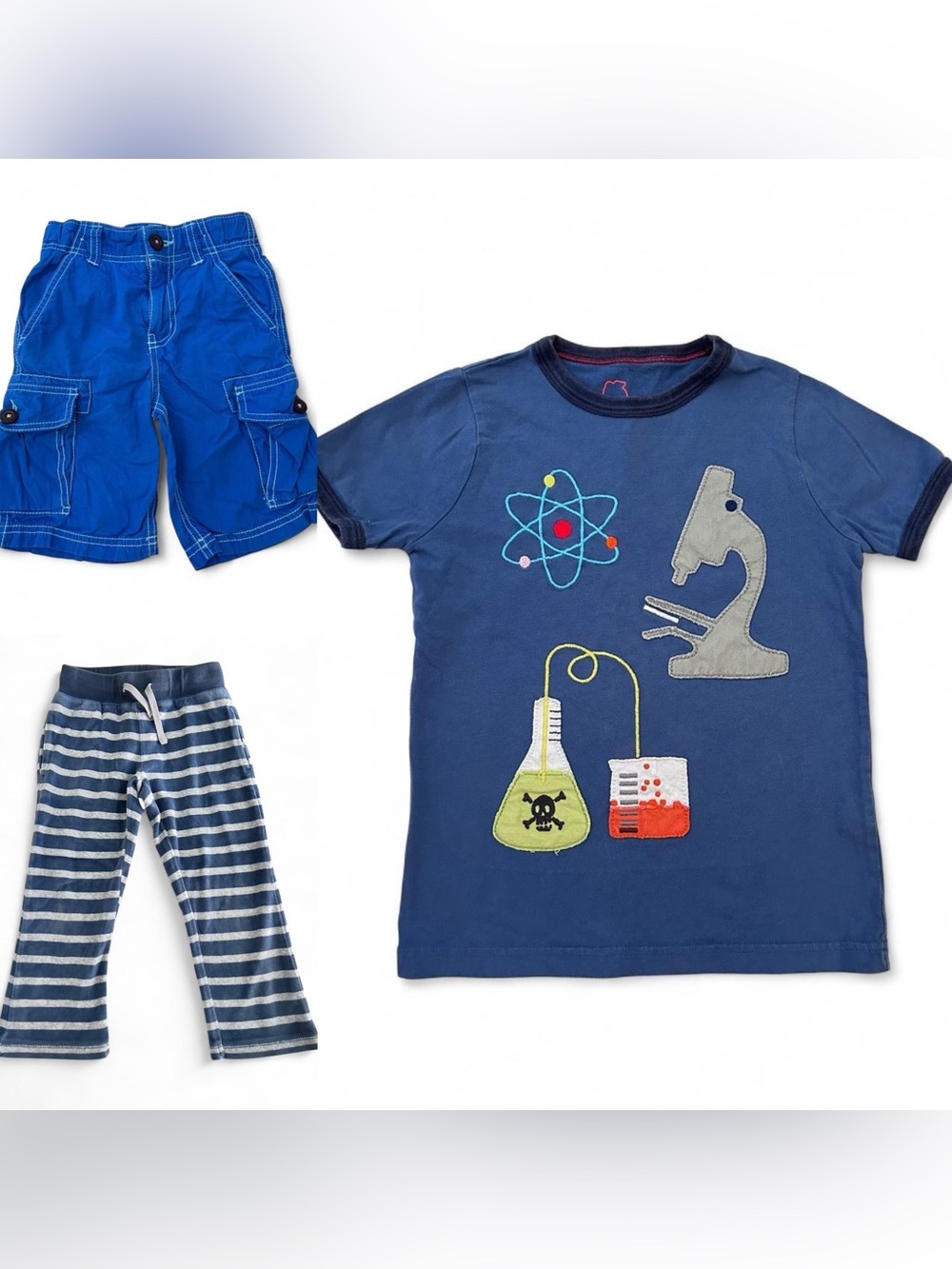 Mini Boden boys size 4 & 4-5 bundle, pants, shorts, and appliqué t-shirt